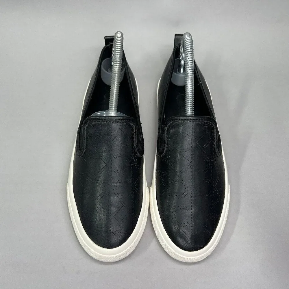Calvin Klein Women's Size 6 Valette Black CK All Over‎ Print Slip On Sneakers